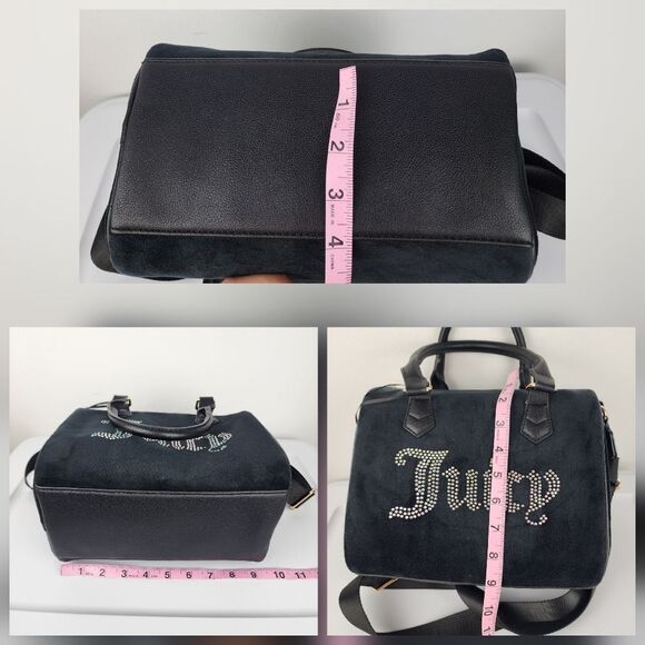 Juicy Couture Bag Obsession Satchel Black Velour Velvet Rhinestone Purse Handbag - Picture 6 of 14